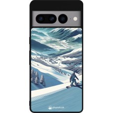 Google Pixel 7 Pro Case Hülle - Silikon schwarz Snowboarder Berg
