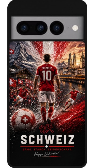 Google Pixel 7 Pro Case Hülle - Silikon schwarz Fussball Schweiz splash 2026