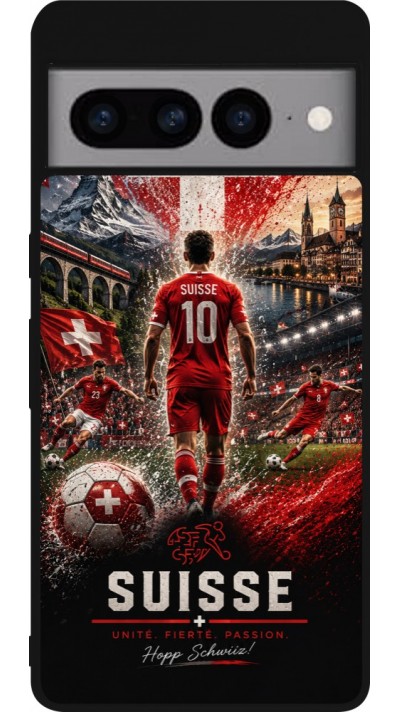 Google Pixel 7 Pro Case Hülle - Silikon schwarz Fussball Suisse splash 2026