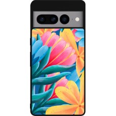 Google Pixel 7 Pro Case Hülle - Silikon schwarz Spring 23 colorful flowers