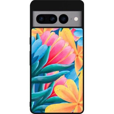 Google Pixel 7 Pro Case Hülle - Silikon schwarz Spring 23 colorful flowers