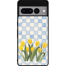 Google Pixel 7 Pro Case Hülle - Silikon schwarz Blue vichy tulips 2026