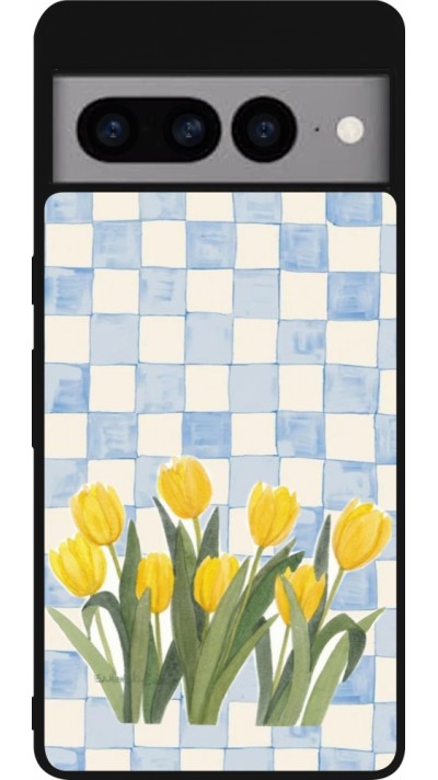Google Pixel 7 Pro Case Hülle - Silikon schwarz Blue vichy tulips 2026
