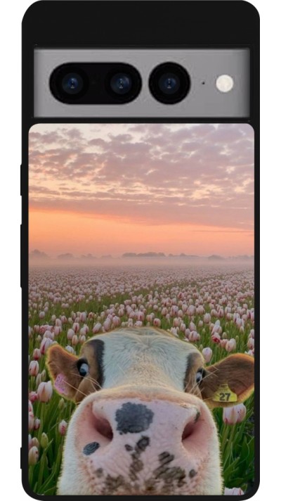 Google Pixel 7 Pro Case Hülle - Silikon schwarz Cow with tulips 2026