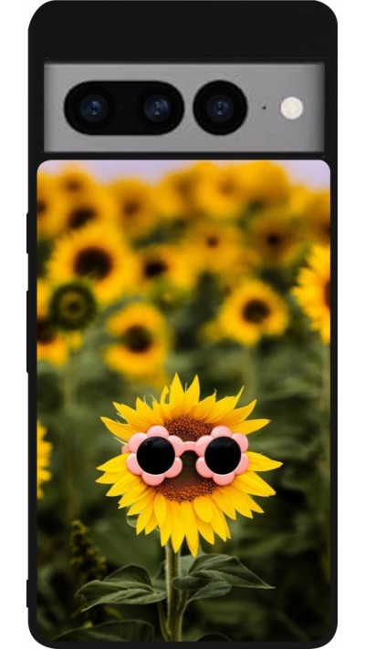Google Pixel 7 Pro Case Hülle - Silikon schwarz Sunflower with glasses 2026