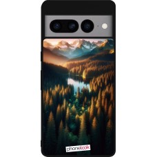Google Pixel 7 Pro Case Hülle - Silikon schwarz Sonnenuntergang Waldsee