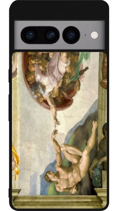 Google Pixel 7 Pro Case Hülle - Silikon schwarz Kunstbild - Die Erschaffung Adams - Michelangelo