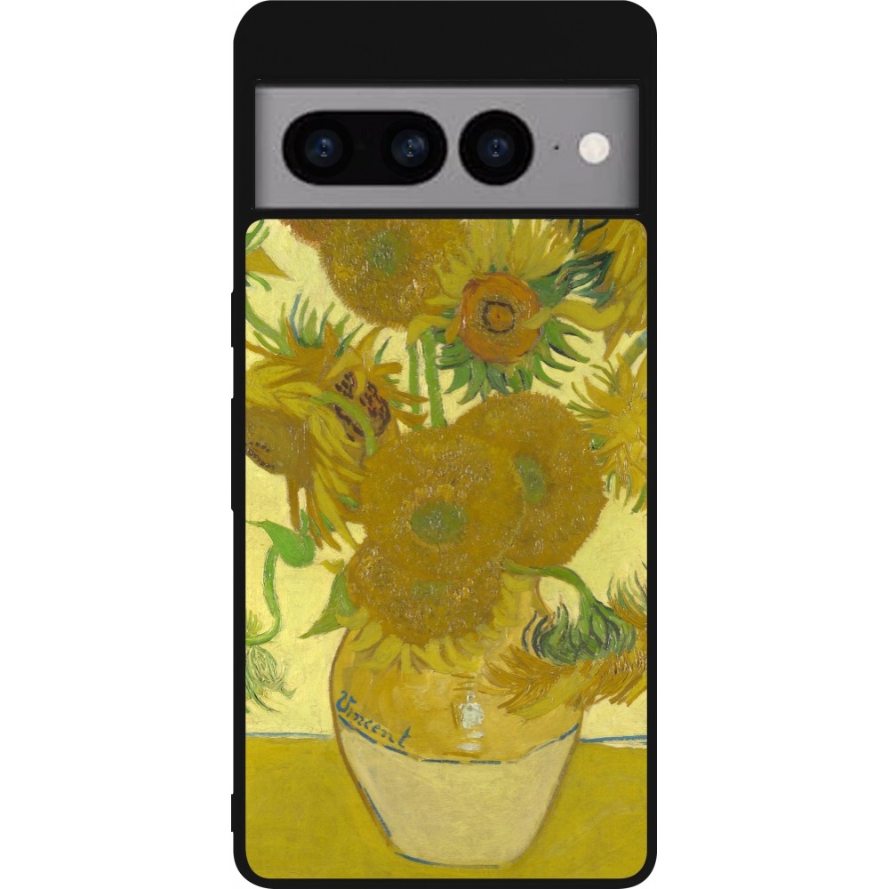 Google Pixel 7 Pro Case Hülle - Silikon schwarz Kunstbild - Sonnenblumen  - Van Gogh