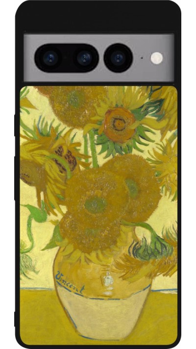 Google Pixel 7 Pro Case Hülle - Silikon schwarz Kunstbild - Sonnenblumen  - Van Gogh