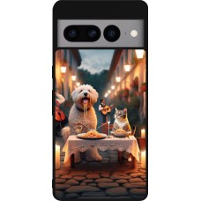 Google Pixel 7 Pro Case Hülle - Silikon schwarz Valentin 2024 Hund & Katze Kerzenlicht