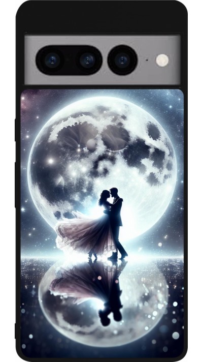 Google Pixel 7 Pro Case Hülle - Silikon schwarz Valentin 2024 Liebe unter dem Mond