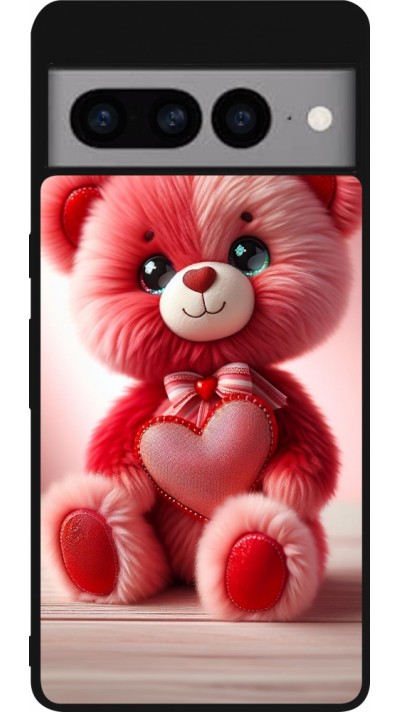 Google Pixel 7 Pro Case Hülle - Silikon schwarz Valentin 2024 Rosaroter Teddybär