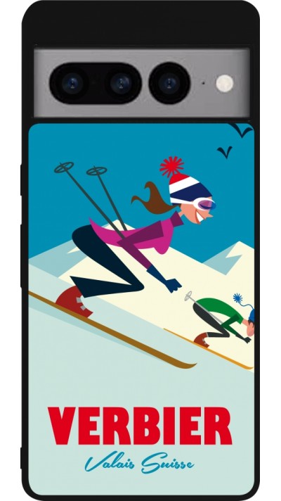 Google Pixel 7 Pro Case Hülle - Silikon schwarz Verbier Ski Downhill