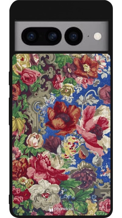 Google Pixel 7 Pro Case Hülle - Silikon schwarz Vintage Art Flowers