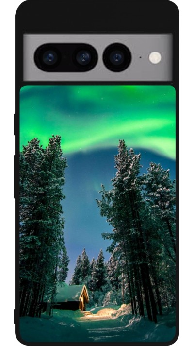 Google Pixel 7 Pro Case Hülle - Silikon schwarz Winter 22 Northern Lights
