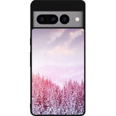 Google Pixel 7 Pro Case Hülle - Silikon schwarz Winter 22 Pink Forest