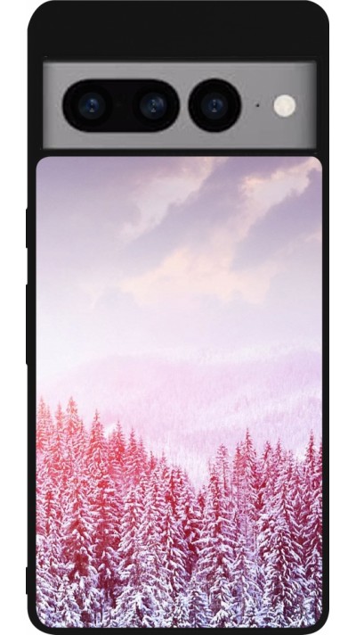 Google Pixel 7 Pro Case Hülle - Silikon schwarz Winter 22 Pink Forest