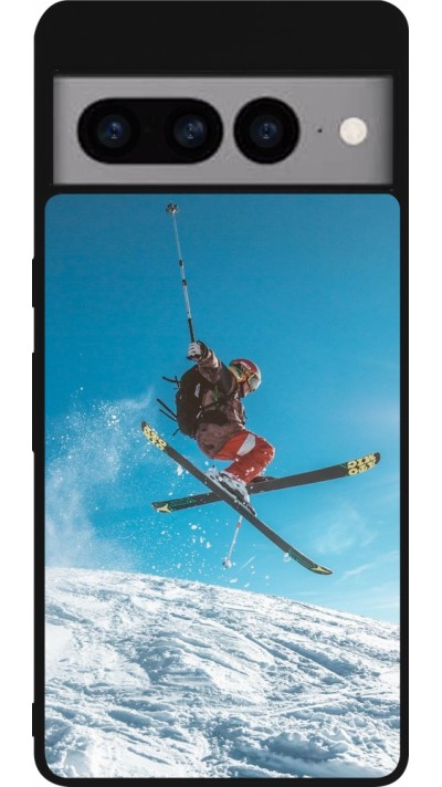 Google Pixel 7 Pro Case Hülle - Silikon schwarz Winter 22 Ski Jump