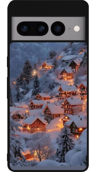Google Pixel 7 Pro Case Hülle - Silikon schwarz Winter 25 Winter snowy village