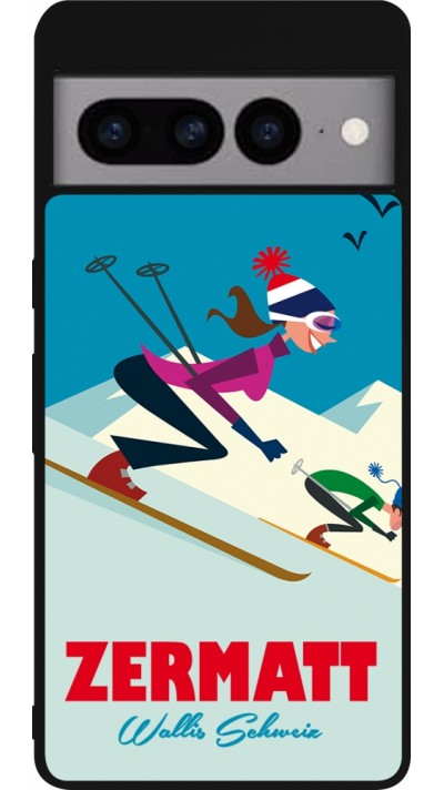 Google Pixel 7 Pro Case Hülle - Silikon schwarz Zermatt Ski Downhill