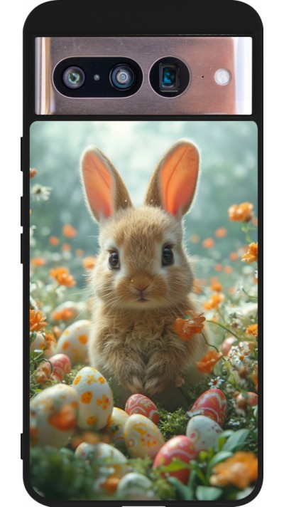 Google Pixel 8 Case Hülle - Silikon schwarz Easter 2026 Rabbit in the garden