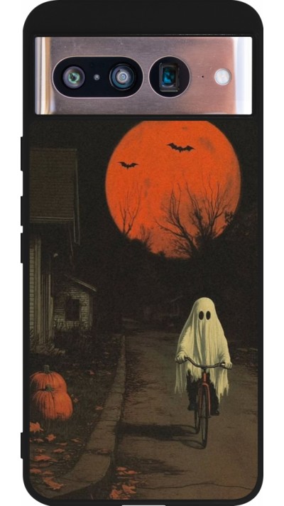 Google Pixel 8 Case Hülle - Silikon schwarz Halloween 2025 Ghost on a bicycle