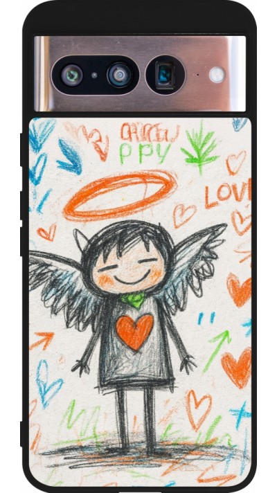 Coque Google Pixel 8 - Silicone rigide noir Little Angel Sketch Love