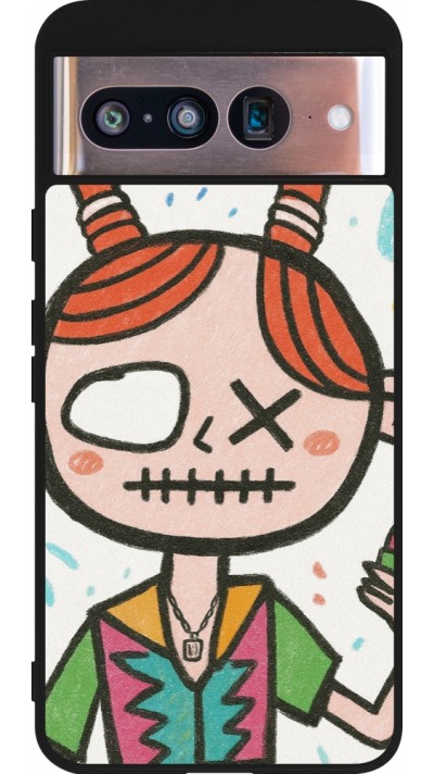 Coque Google Pixel 8 - Silicone rigide noir Little Girl Sketch
