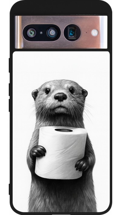Coque Google Pixel 8 - Silicone rigide noir Loutre papier de toilette