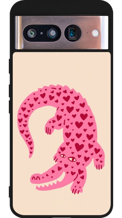 Google Pixel 8 Case Hülle - Silikon schwarz Pink crocodile 2026