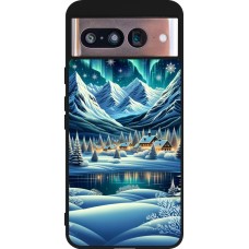 Coque Google Pixel 8 - Silicone rigide noir Snowy Mountain Village Lake night