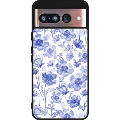Google Pixel 8 Case Hülle - Silikon schwarz Spring 23 watercolor blue flowers