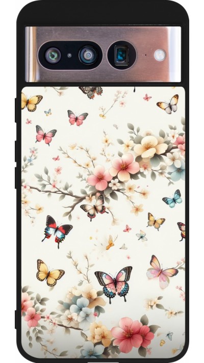 Coque Google Pixel 8 - Silicone rigide noir Spring 25 Papillons Légers