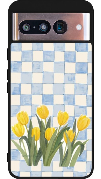 Google Pixel 8 Case Hülle - Silikon schwarz Blue vichy tulips 2026