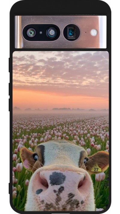 Google Pixel 8 Case Hülle - Silikon schwarz Cow with tulips 2026