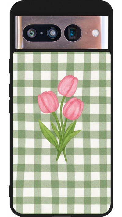 Google Pixel 8 Case Hülle - Silikon schwarz Green vichy tulips 2026