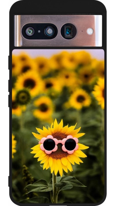 Google Pixel 8 Case Hülle - Silikon schwarz Sunflower with glasses 2026