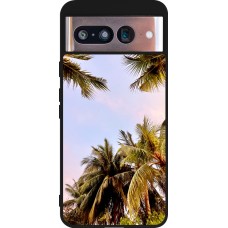 Coque Google Pixel 8 - Silicone rigide noir Summer 2023 palm tree vibe
