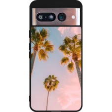 Coque Google Pixel 8 - Silicone rigide noir Summer 2025 Palmiers