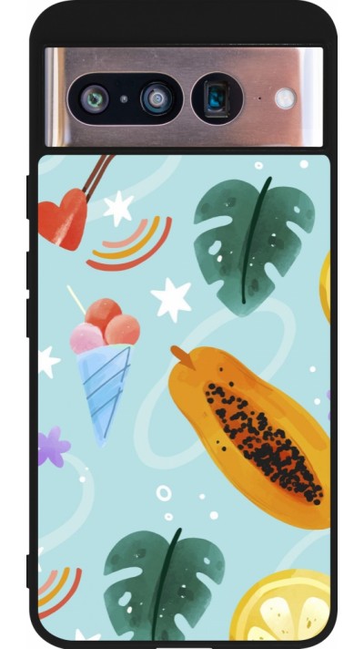 Google Pixel 8 Case Hülle - Silikon schwarz Summer 2025 Pattern papaya