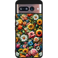 Google Pixel 8 Case Hülle - Silikon schwarz Sommer Blumenmuster