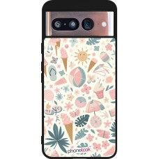 Coque Google Pixel 8 - Silicone rigide noir Summer Pink Pattern