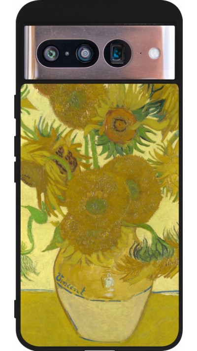 Google Pixel 8 Case Hülle - Silikon schwarz Kunstbild - Sonnenblumen  - Van Gogh