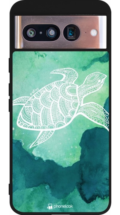 Google Pixel 8 Case Hülle - Silikon schwarz Turtle Aztec Watercolor