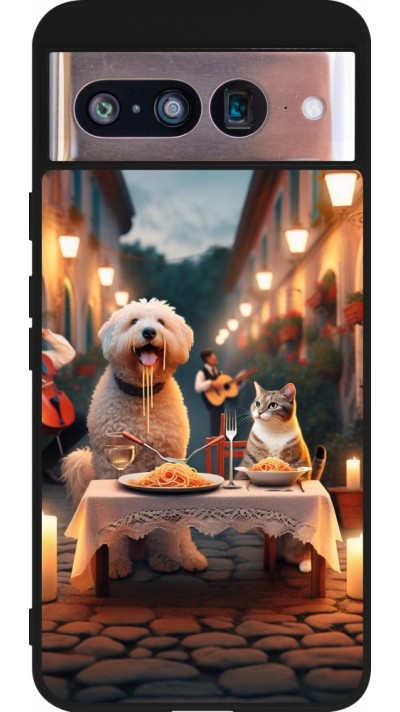 Google Pixel 8 Case Hülle - Silikon schwarz Valentin 2024 Hund & Katze Kerzenlicht