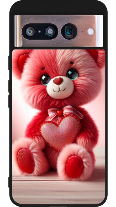 Google Pixel 8 Case Hülle - Silikon schwarz Valentin 2024 Rosaroter Teddybär
