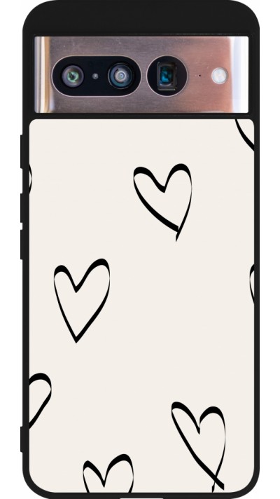 Google Pixel 8 Case Hülle - Silikon schwarz Valentine 2023 minimalist hearts