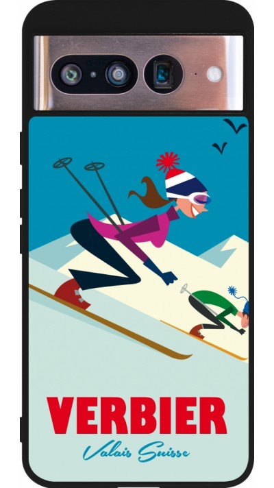 Google Pixel 8 Case Hülle - Silikon schwarz Verbier Ski Downhill