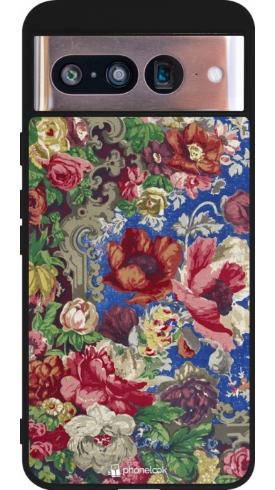 Google Pixel 8 Case Hülle - Silikon schwarz Vintage Art Flowers