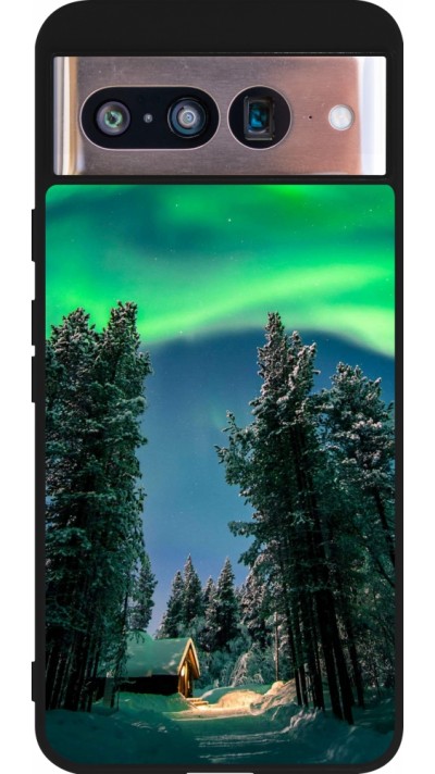 Google Pixel 8 Case Hülle - Silikon schwarz Winter 22 Northern Lights